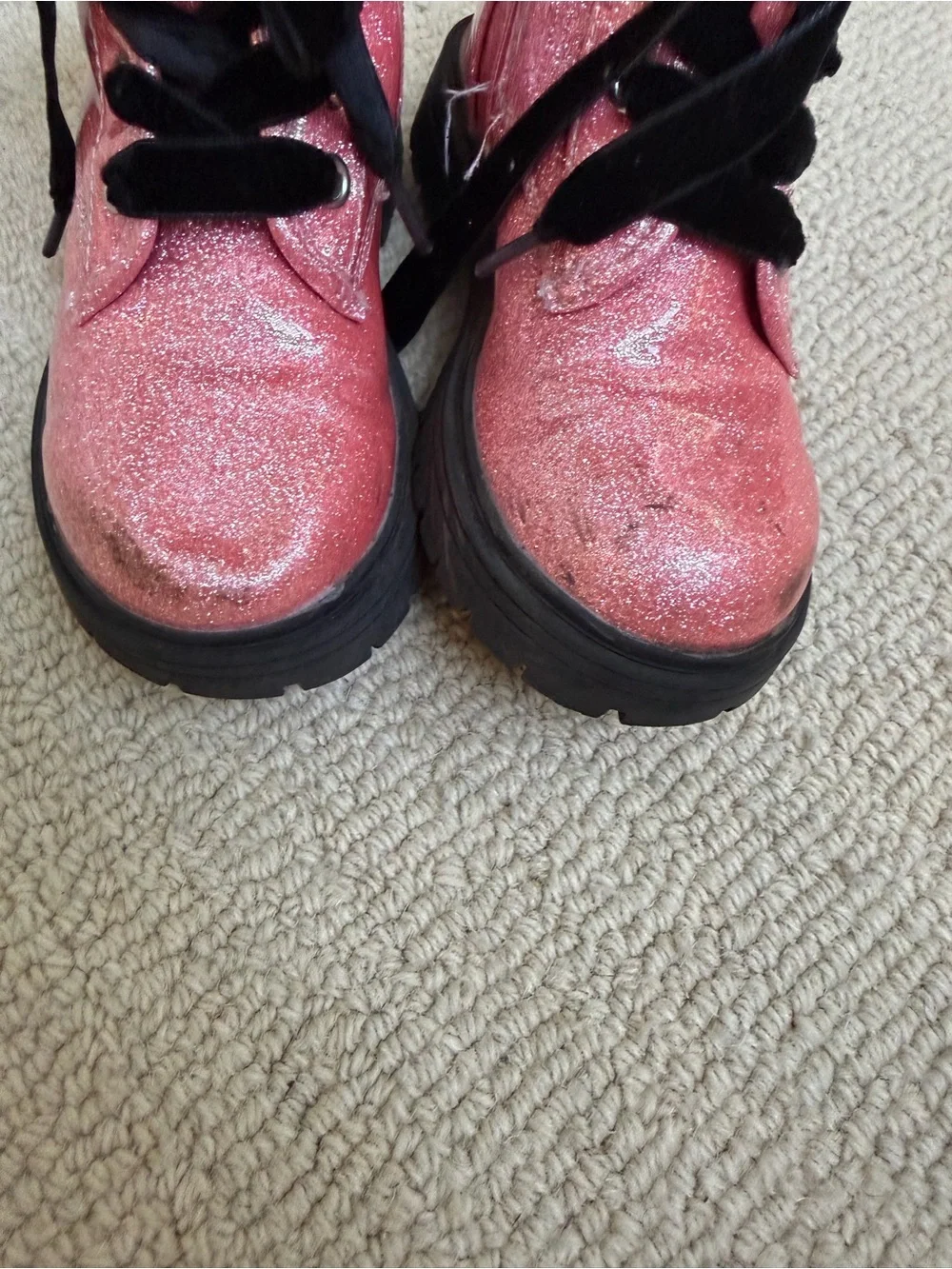 Kids Pink Glitter Lace-Up Boots